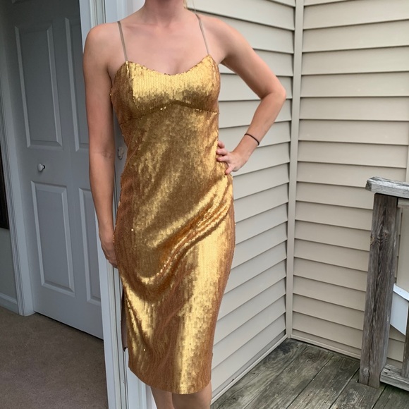 dkny gold sequin dress Adoria Sequin Cut Out Maxi Dress - Gold main image 0